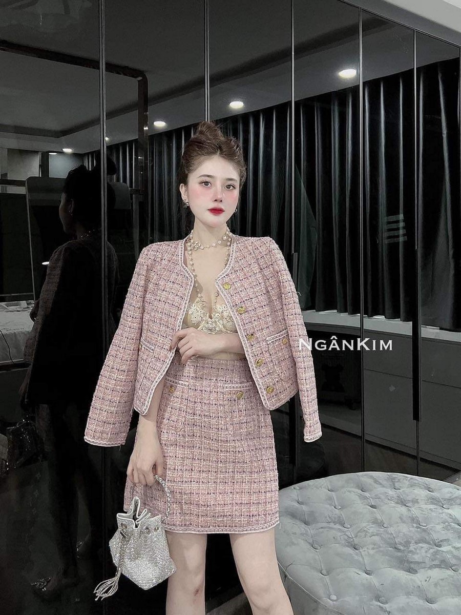 Áo Váy Dạ Tweed Caro Đỏ Trắng SHOP MANGTO #46 Áo Váy Dạ Tweed Caro Đỏ Trắng SHOP MANGTO